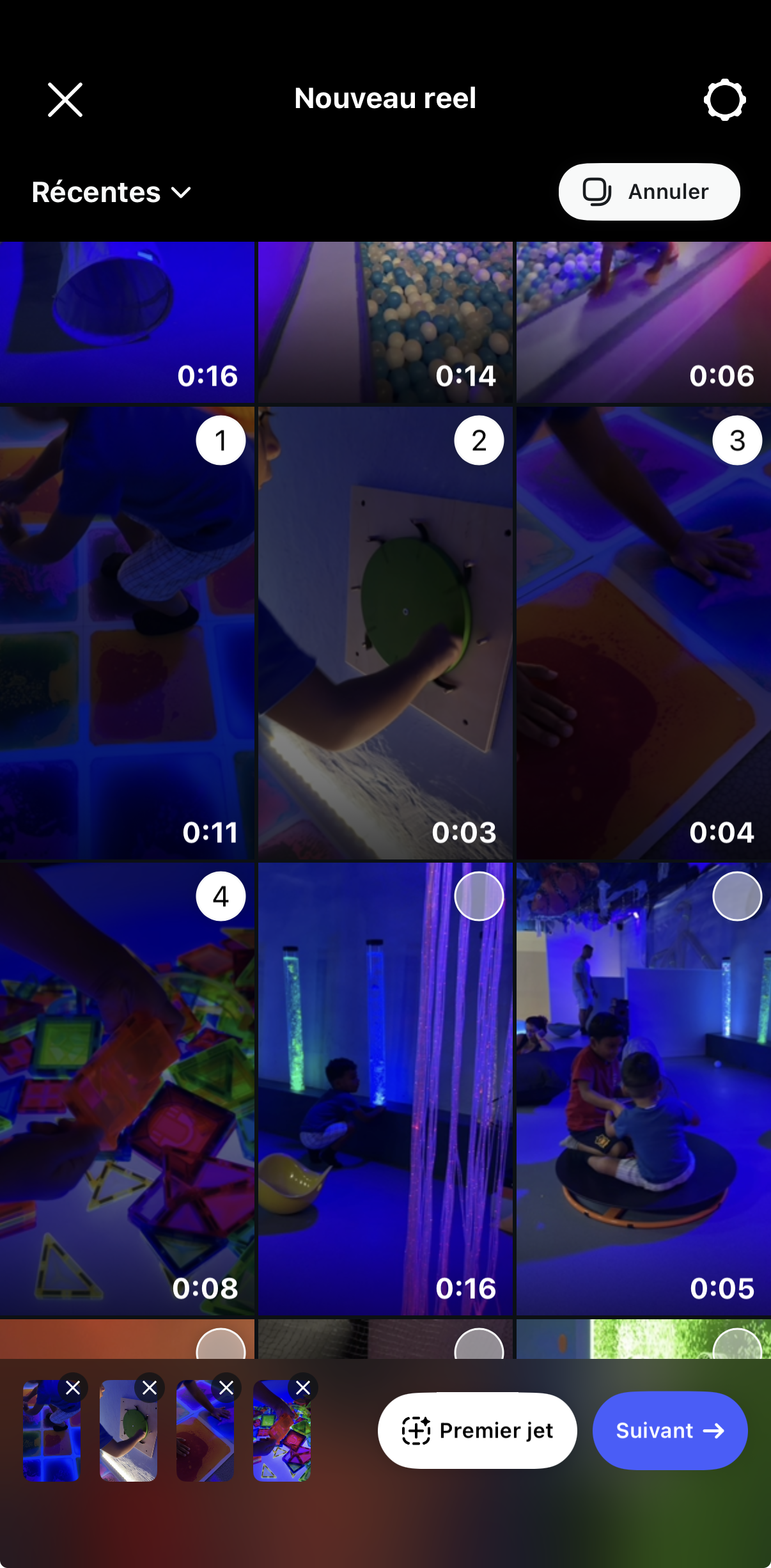 Le bouton « Premier jet » dans la galerie Reels d'Instagram